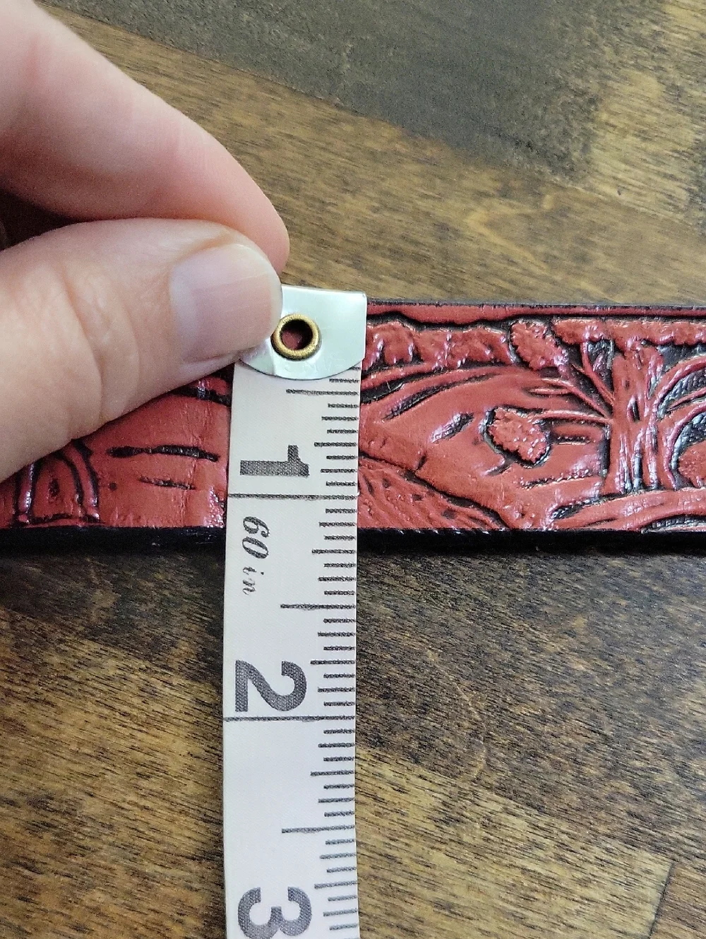 Tooled Red Leather Kid Belt Size 25 Removable Buckle